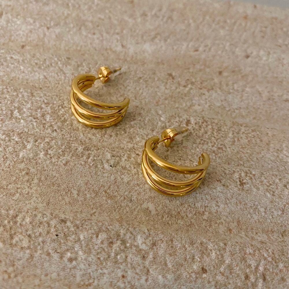 18K Gold Plated Triple C Stacked Hoop Earrings - Picture 6 of 6